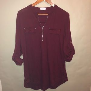 Soft Zip Front Roll Sleeve Tunic